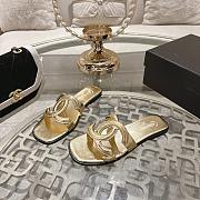 Chanel 26S Golden Gold Cracked Leather XL CC Logo Mules Slides Flat Sandals - 5