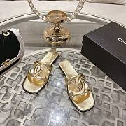 Chanel 26S Golden Gold Cracked Leather XL CC Logo Mules Slides Flat Sandals - 3