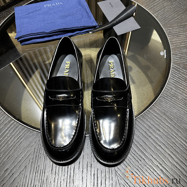  Prada Men Brushed Leather Loafers in black  - 1
