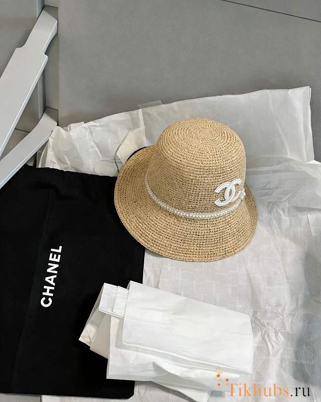 Chanel Beige Straw Bucket Hat - 1