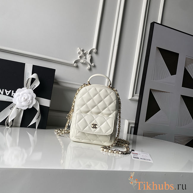 Chanel Caviar Quilted Small CC Day Backpack White 18×13×9cm - 1