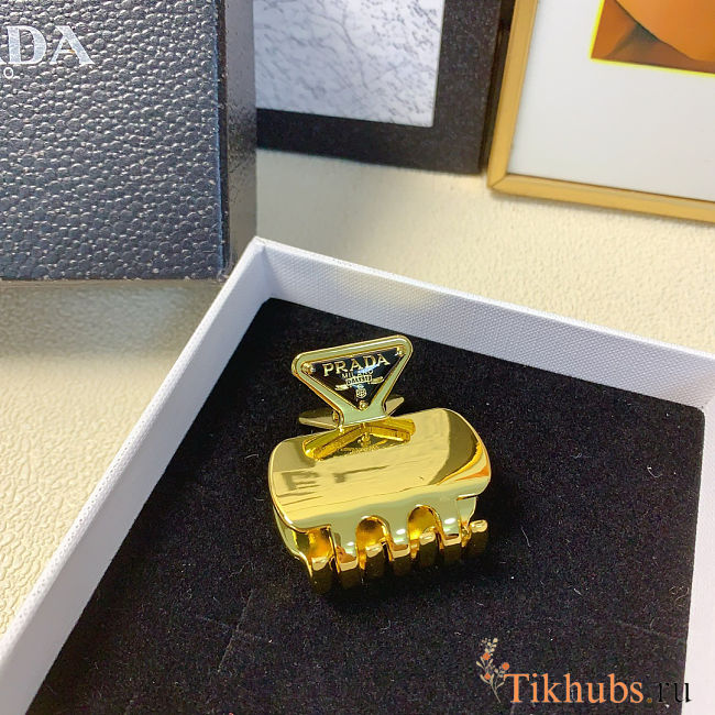 Prada Triangle Logo Hair Clip Gold - 1
