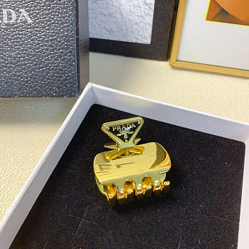 Prada Triangle Logo Hair Clip Gold