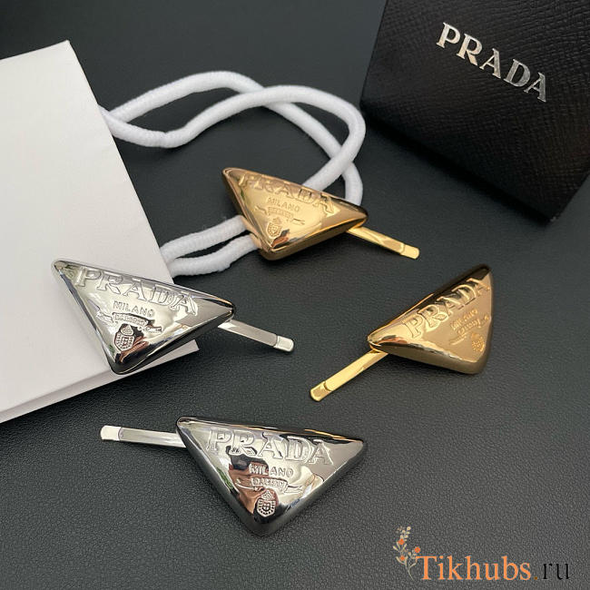Prada Triangle Logo Metal Hair Clips - 1