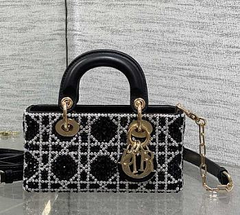 Christian Dior Tweed Cannage Lady D-Joy Black White 16.5cm