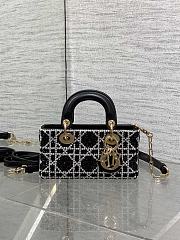 Christian Dior Tweed Cannage Lady D-Joy Black White 16.5cm - 3