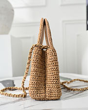 Chanel Braided Raffia & Gold-Tone Metal Dark Beige Bag 13 x 19 x 7cm - 5