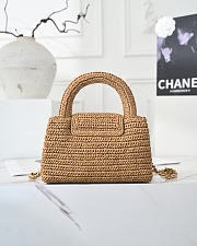 Chanel Braided Raffia & Gold-Tone Metal Dark Beige Bag 13 x 19 x 7cm - 4