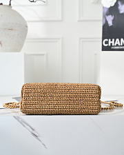Chanel Braided Raffia & Gold-Tone Metal Dark Beige Bag 13 x 19 x 7cm - 2