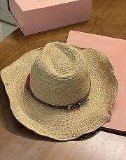 Miu Miu Beige/burgundy Raffia And Leather Hat - 3