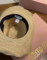 Miu Miu Beige/burgundy Raffia And Leather Hat - 4