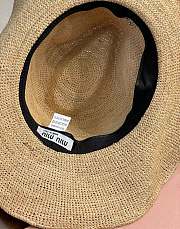 Miu Miu Beige/burgundy Raffia And Leather Hat - 2