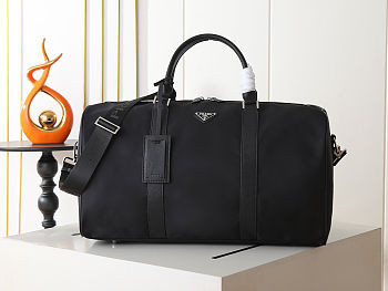 Prada Re-Nylon and Saffiano Leather Duffle Black Bag 50x27.5x27cm