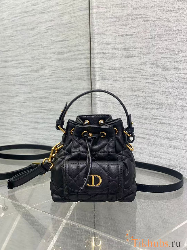 Dior Caro Bucket Bag In Macrocannage Lambskin 14x7x15cm - 1