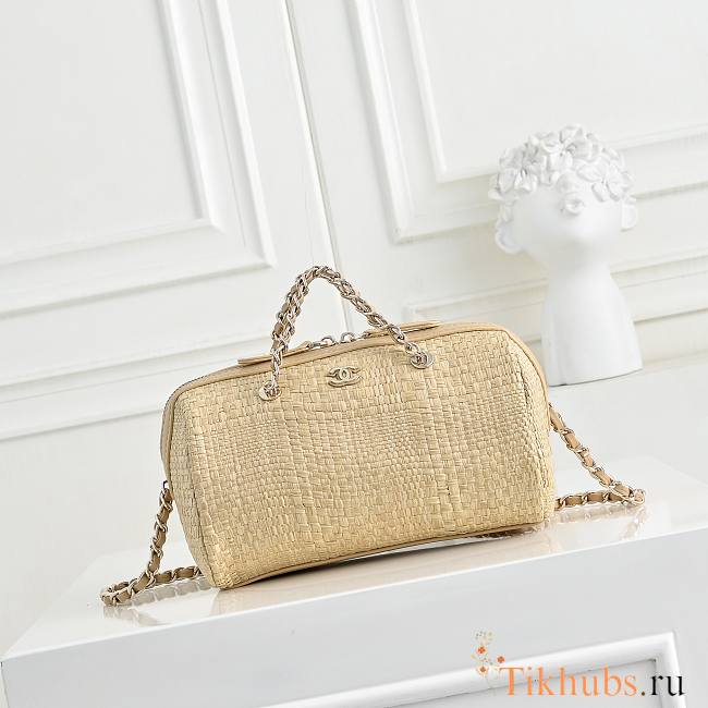 CHANEL Classic Clutch With Chain Braided Raffia & Gold Tone Metal 19x11x7cm - 1