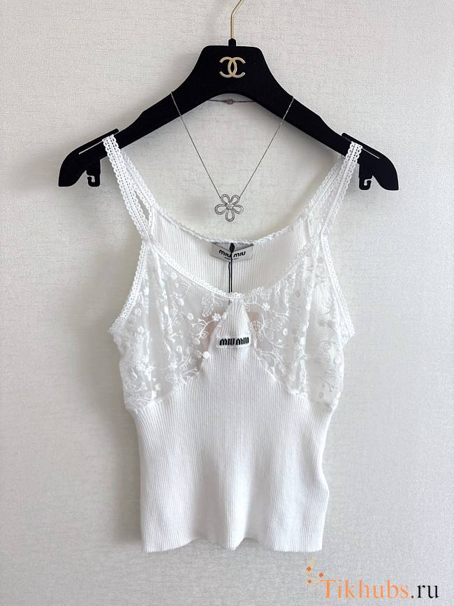 Miu Miu White Cotton And Lace Top  - 1