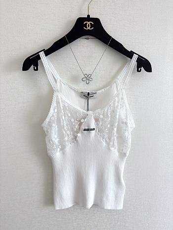 Miu Miu White Cotton And Lace Top 