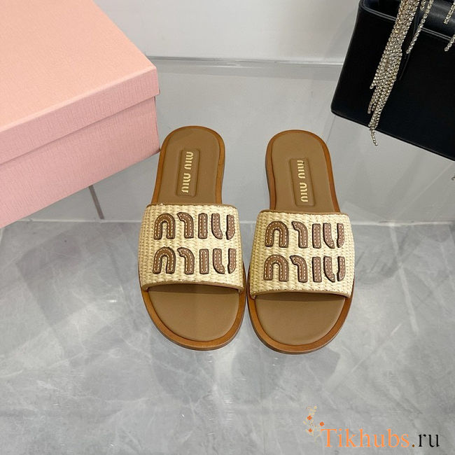  Miu Miu Raffia Slide Sandals - 1