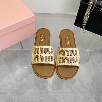  Miu Miu Raffia Slide Sandals