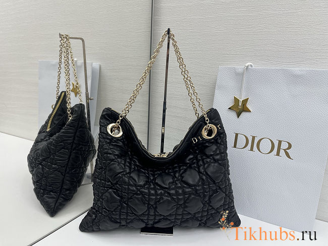Medium Dior Crunchy Bag Black Puffy Macrocannage Calfskin 38x28.5cm - 1
