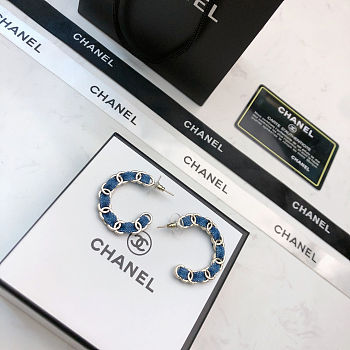Chanel Denim Chain Hoop Earrings.