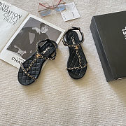 Chanel Quilted Leather & Gold Chain Strappy Flat Sandals - 2