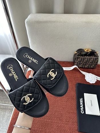  Chanel Lambskin Quilted Turnlock Flat Mules