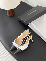 Chanel White & Black CC Bow Slingback Heels. - 3