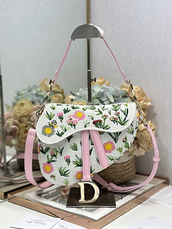 Dior Small Saddle Bag with multicolor Daisy Garden embroidery 25.5×20×6.5cm