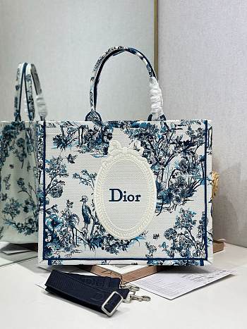 Dior Book Tote in Blue Toile de Jouy Floral Garden Embroidery 42×35×18.5cm
