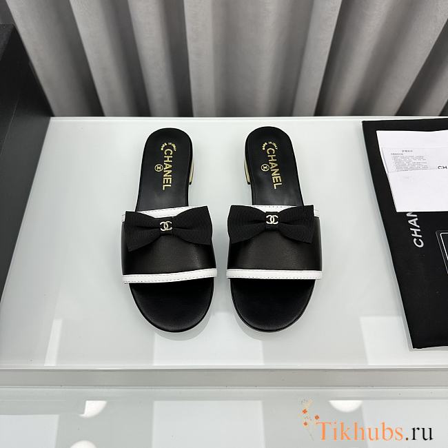 Chanel Bow Slide Black Sandals - 1