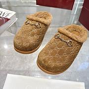 Gucci New Sol Suede Shearling Horsebit Mules - 2