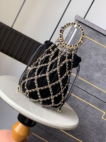 Chanel Velvet Drawstring Bag with Gold Hardware 18x42x3cm