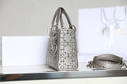 Mini Lady Dior Bag in Grey Cannage Satin with Rhinestones 17x15x7cm - 6