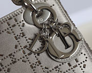 Mini Lady Dior Bag in Grey Cannage Satin with Rhinestones 17x15x7cm - 2