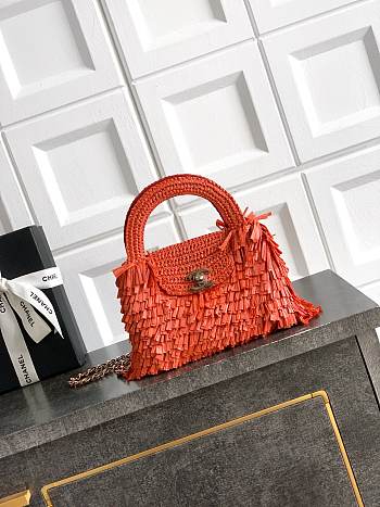 Chanel Raffia Fringe Nano Kelly Red Bag 13x19x7cm