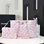 Chanel Printed Denim Quilted Coco Beach Pink Shopping Tote 28.5x37x13vm - 1