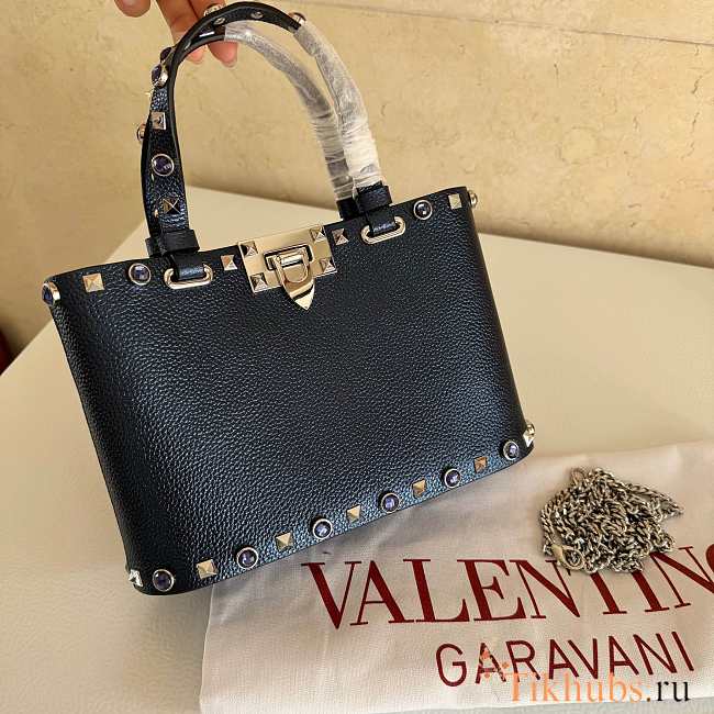 Valentino Garavani Black Rockstud Mini Shopping Bag 23x15.5x6cm - 1