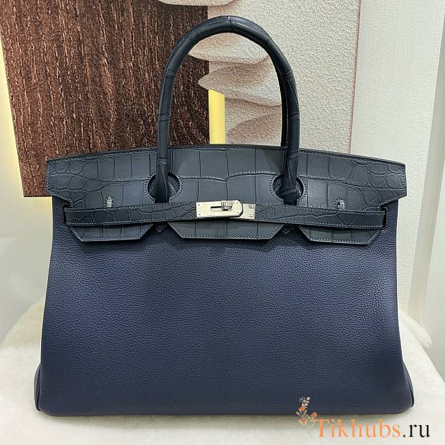 Hermes Birkin 40 Touch DarkNavy Blue Matte Togo Alligator - 1