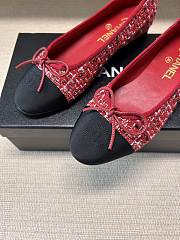Chanel Red Tweed Tweed and Black Cap-Toe Ballet Flats - 6