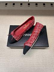 Chanel Red Tweed Tweed and Black Cap-Toe Ballet Flats - 4
