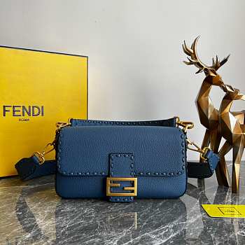 Fendi Roma Baguette Blue With Gold Hardware 27x6x15cm