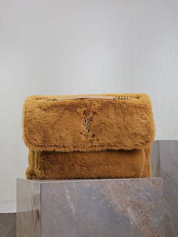 Saint Laurent Large Niki Shoulder Yellow Bag in Faux Fur 47×34×16cm
