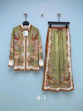 Zimmermann Tiggy Green Paisley Print Silk Shirt & Pants Set.