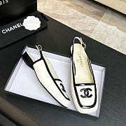 CHANEL 26B White Lambskin & Black Patent Calfskin Square-Toe Slingbacks - 1