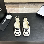 CHANEL 26B White Lambskin & Black Patent Calfskin Square-Toe Slingbacks - 5