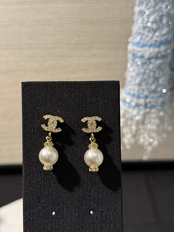 Chanel CC Pearl Drop Earrings