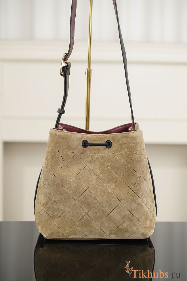 Chanel Bucket Bag Suede Calfskin & Calfskin Dark Beige Black 23x23x14.5cm - 1