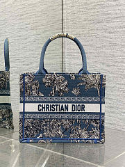Christian Dior Blue Brocart Palm Tree Embroidered Book Tote 26x8x22cm - 1