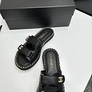 Chanel chain trim double strap slides black - 5
